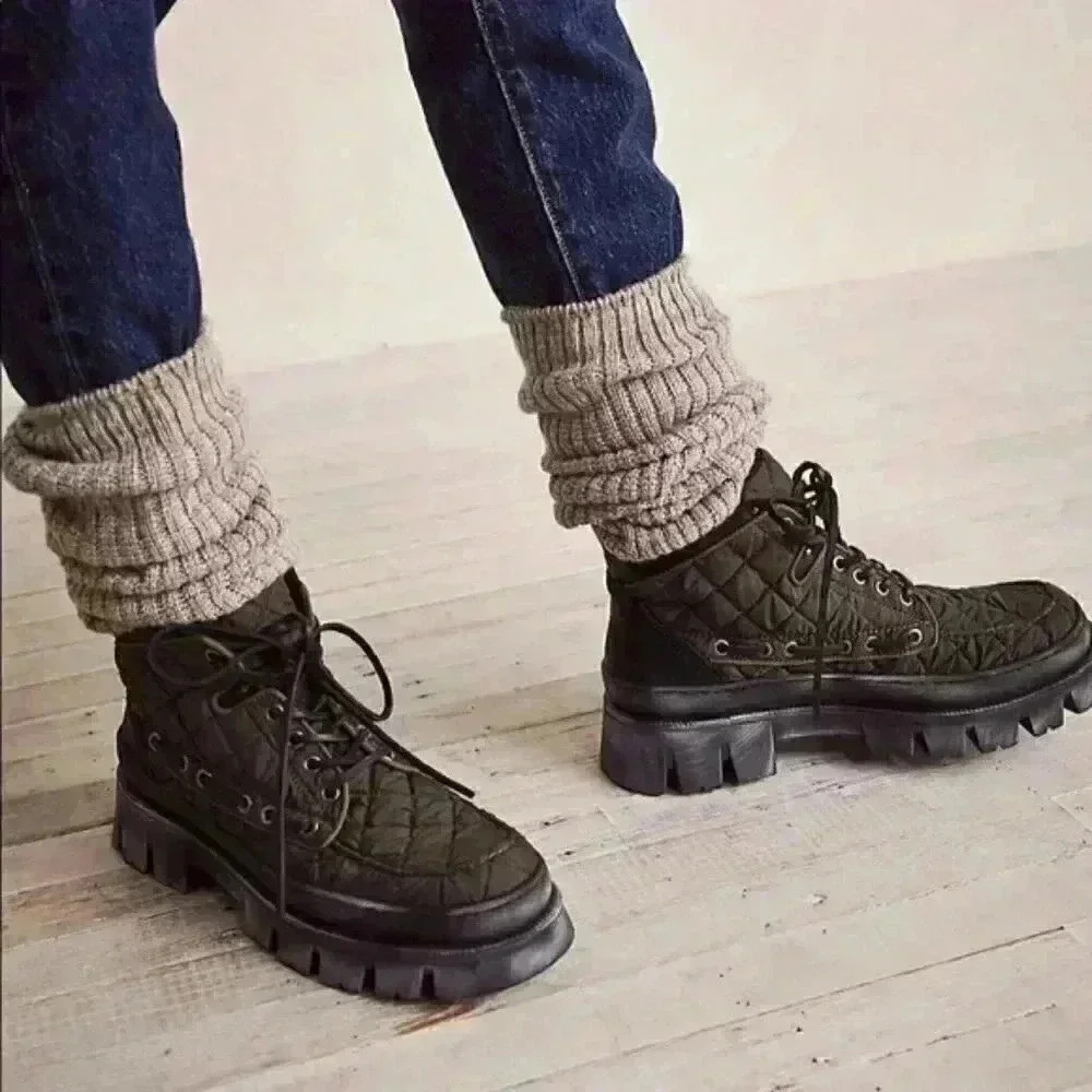 Free People Womens Quilted Dawn Hiker Boots Spruce Lace Up Shoes 8.5 New